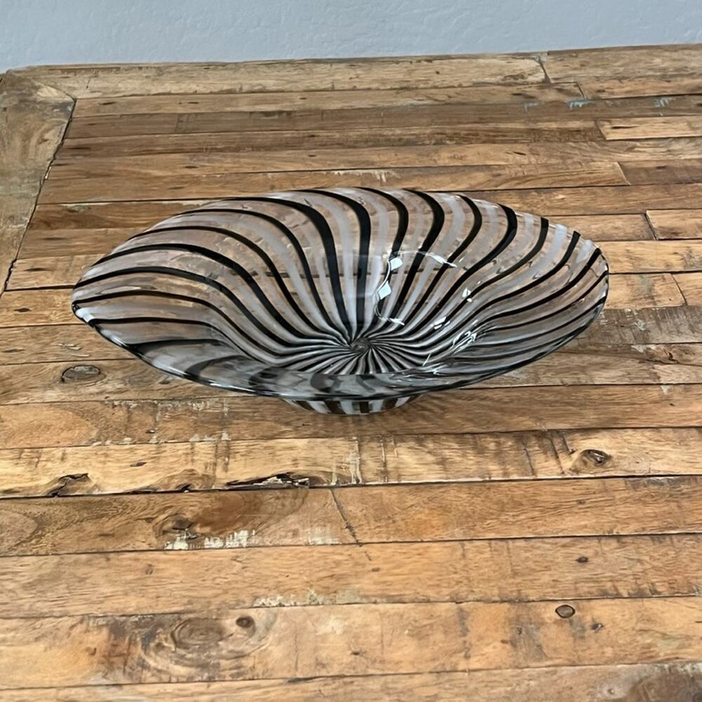 Dino Martens Murano Art Glass Freeform Bowl Mezza Filigrana Bianco Nero - Picture 4 of 16